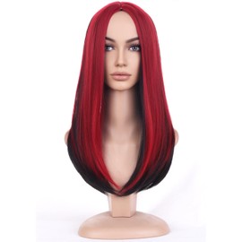 BERON Black and Red Long Wig for Women Straight Girls Color Costume Hair Wigs Middle Part Heat Resistant Synthetic for Cosplay Party or Daily Use Wig