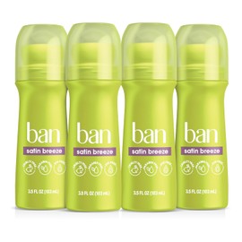 Ban Satin Breeze 24-hour Invisible Antiperspirant, 3.5oz Roll-on Deodorant for Women and Men, 4-pack, Underarm Wetness Protection, with Odor-fighting Ingredients