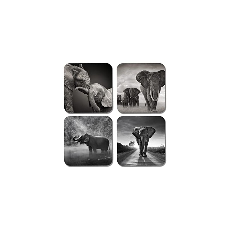 DV DESIGN 4 x Square Elephant Coasters - Elephants Animals