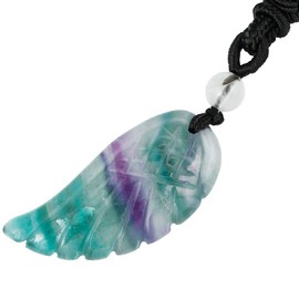 KYEYGWO KYGO Unisex Angel Wings Healing Reiki Crystal Stone Pendant Necklace for Protection with Adjustable Cord 26 Inches, fluorite, stone