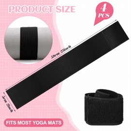 Honoson 4 Pcs Nylon Yoga Mat Strap Stretchable Yoga Mat Holder Straps Heavy Duty Bungee Straps Band Adjustable Yoga Mat Carrying Strap for Exercise Workout Pilates Yoga Mat Storage Gym, Black
