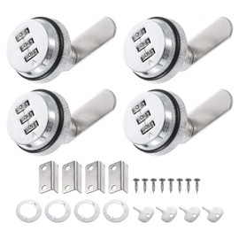 PATIKIL 3/4" Combination Cam Lock, 4 Pcs File Cabinet Locks with Combination Password Coded Cabinet Locks with Cylinder Chrome for 0.2-0.5" Thick Wood Drawer Mailbox Filing Cabinet, Silver