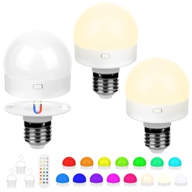 Aokpsrt Rechargeable Light Bulbs with Remote Control, 15 Colors & 350LM Dimmable Detachable LED Battery Operated Bulb with Timer, Wireless Puck Lights Bulb for Home 3 Pack