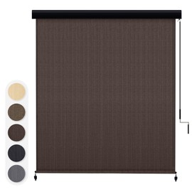 VICLLAX Outdoor Premium Roller Shades for Patio, Exterior Cordless Outdoor Blinds Porch Shades with Aluminum Valance (8' W X 8' L), Chocolate