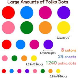 1240Pcs Polka Dot Wall Decals Colorful Boho Wall Decal Peel and Stick Kids Wall Decals Removable Round Circle Rainbow Wall Stickers for Girls Baby Playroom Nursery Classroom Bedroom Living Room Decor