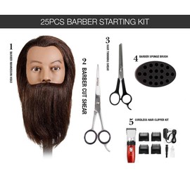 STUDIO LIMITED Barber Starter Kit, Hair Clipper & Accessories, Barber Tools for School Practice with Mannequin Head, Beginners Cutting & Styling Set (15 Pcs)