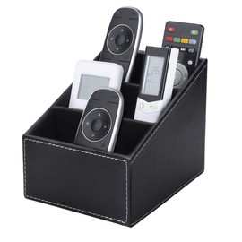 MoonSing Tv Remote Control Holder Organizer Box with 3 Compartment, PU Leather Office Desk Pen Holder, Desktop Storage Caddy for Makeup Brush, Pencil, Glasses and Media Accessory