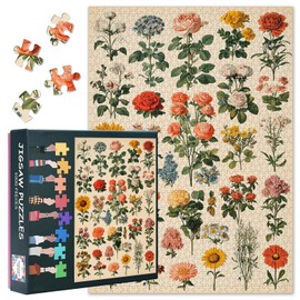 ‌1000 Piece Flower Jigsaw Puzzle for Adults Neatly Arranged Botanical Specimen Collection Vivid Plants Premium Paper Puzzle Wall Art Intricate Floral Archive Edition 27.5x19.7 Inches
