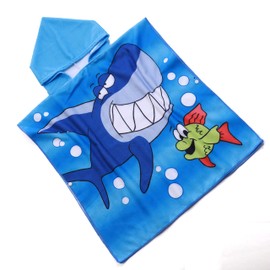 FEBE Bath Poncho Children's Bath Towel with Hood Bathrobe for Toddlers, shark