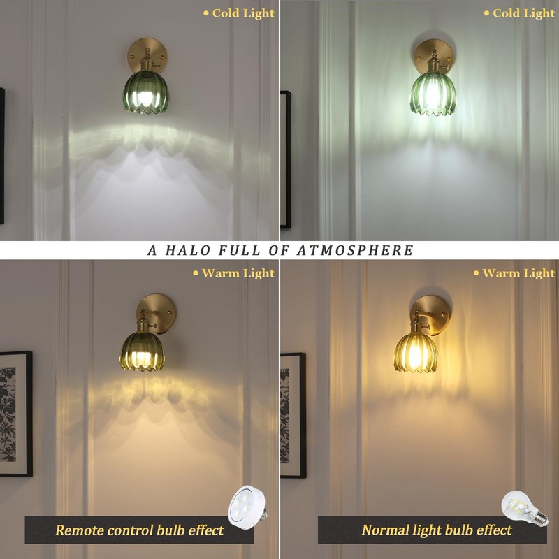 Shenmoyl Vintage Wall Sconces with Green Tulip Glass Lampshade 180