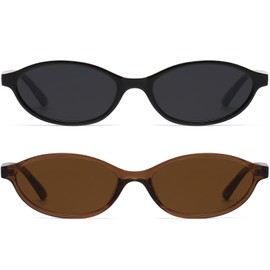 Musivon Oval Sunglasses for Womens - (2Pcs) Retro Narrow Small Sun Glasses UV Protection