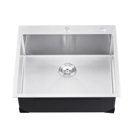 25-Inch 304 Stainless Steel Kitchen Sink Workstation Top Mount Single Bowl Drop-In Farmhouse Basin Accessories IncludedInstallation Type: Top Mount Basin, Sink Width: 25 inch