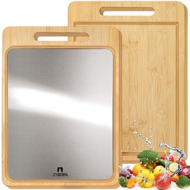 ZYBIDEAL Titanium&Bamboo Cutting Board, Double Side Cutting Board for Kitchen, Chopping Board with Grooves for Meat, Vegetable&Fruit 12 * 18IN