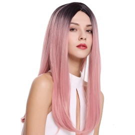 WIG ME UP - ZM-1791-T2312R1B Women's Wig Middle Parting Long Straight Ombre Black Pink