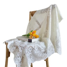 Formemory Lace Tablecloth Floral Pattern Wedding Party Scandinavian Style Embroidery Table Decoration Sewing Fabric DIY Raschel Lace (90*90)