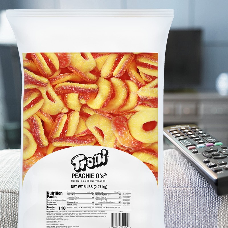Trolli Trolli Peachie O's Sour Gummy Rings Candy, 5 Pound