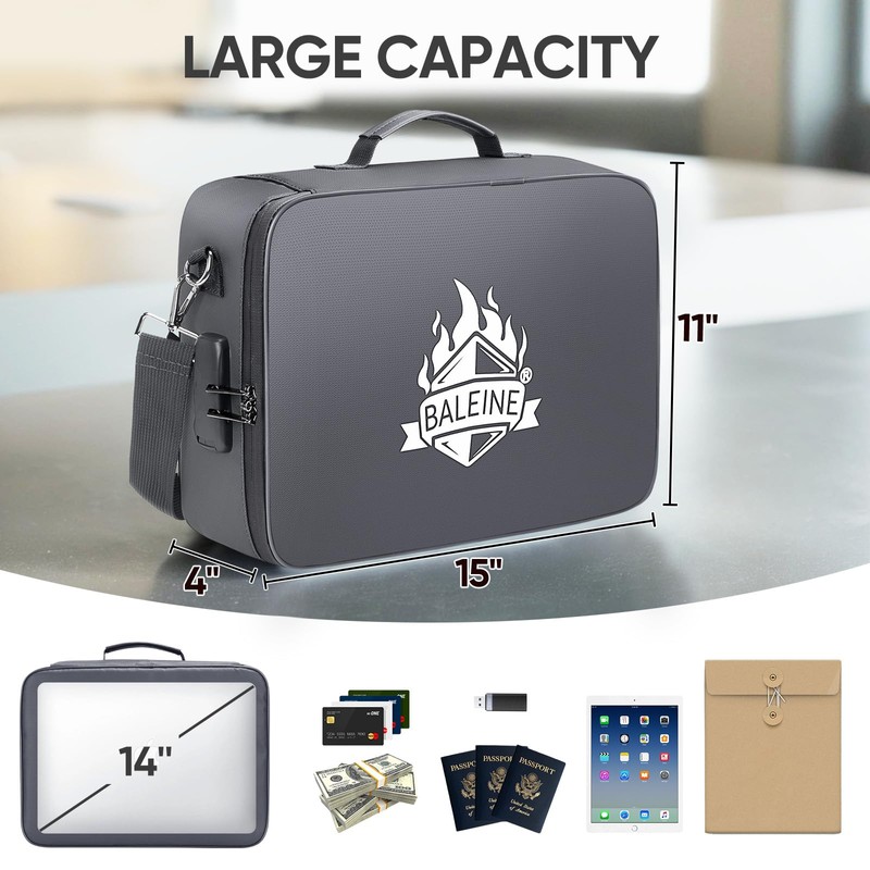 BALEINE Fireproof Document Bag with Lock, Portable Waterproof Fire Proof