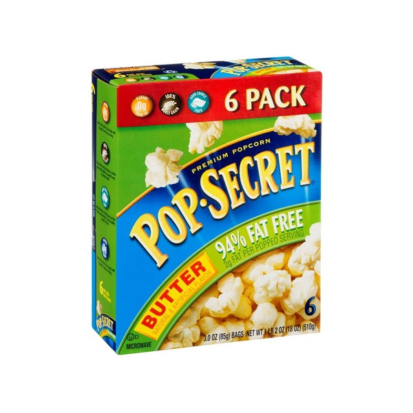 Pop Secret 94% Fat Free Butter Popcorn, 3.0 Oz - 6 Count (Pack of 1)