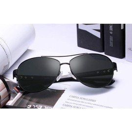 CARFIA Retro Polarised Unisex Sunglasses UV400 Protection Outdoor Driving Sports Glasses, Frame: black; lenses: black