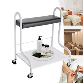 Pedicure Foot Rest Cart Pedicure Stool with Wheels & Foot Pad, Beauty Salon Nail or Foot Bath Spa Portable Rolling Trolley, Esthetician Trolley Pedicure Manicure Footrest (Black)