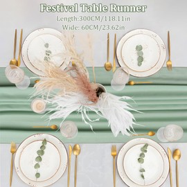 Kaket Cheesecloth Table Runner, 300cm/9.84ft Washable Table Runners, Table Runners and Placemats Set, Table Decoration for Home Party Birthday Wedding Dessert (Sage Green, 60x300 cm)