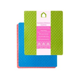 deltaXTRA Swedish Sponge Cloth Hang Up to Dry House-Shaped Eyelet Eco-Friendly Reusable Absorbent Cellulose Cleaning Dishcloth Towel | Includes 3 Cloths | Color: Asst Colors Blue, RED, Apple Green