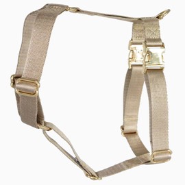 Nylon No Pull Dog Harness with Gold Metal Buckles,Easy Walking and Training Dog Harness (Tan, M)