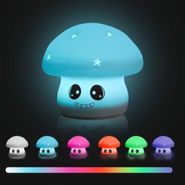 Oeedsns Night Light for Kids,Mushroom 7 Colors Dimmable Mushroom Lamp Rechargeable Cute Lamp Silicone Squishy Lamp Touch Nursery Night Light Room Decor Cool Gifts (Expression B)