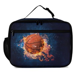 Muishi Fire Basketball Reusable Lunch Box Insulated Lunch Bag Cooler Bag Lunchbox Meal Food Container Tote Bag for Kids Boy School Camping Hiking Picnic Beach Travel