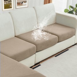 NAISI Waterproof Couch Cushion Covers Thick Velvet Fabric Washable Sofa Slipcovers 3 Pieces Individual Sectional Couch Covers with Elastic Bottom(3 Pcs for 3-Seat or Backrest,Sand)