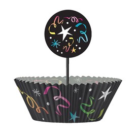 Unique New Year Confetti Cupcake Kit, 2", Black
