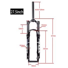 ZTZ Mountain Front Fork 26 Inch 27.5 Inch 29 Inch Double Air Chamber Fork Bicycle Shock Absorber Front Fork Air Fork 26 inch Black Inner Tube