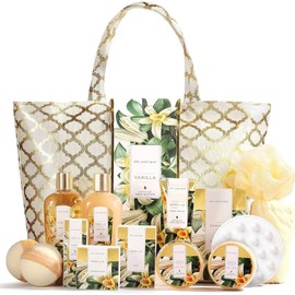 Spa Luxetique Gift Baskets for Women,15 Pcs Vanilla Spa Gifts for Women, Women's Gifts with Bubble Bath, Bath Salt, Bath Bombs, Valentines Day Gifts
