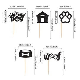 Ercadio - Paquete de 25 adornos para magdalenas para perros, con purpurina negra, My Sweet Dogs, púas para magdalenas, para fiestas de cumpleaños, decoración de pasteles