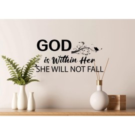 God is Within Her She Will Not Fall - Psalm 46:5 Bible Verse Prayer Wall Decal Sticker,Inspirational Christian Religious Scripture Quotes Vinyl DIY Remove Wallpaper Mural for Livingroom Home Office