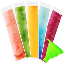LOMIMOS 100PCS Recyclable Ice Popsicle Mold Bag,BPA Free Freezer Tubes With Zip Lock Seal Funnel for Healthy Snack Yogurt Stick Juice Fruit Smoothies Ice Candy Pops Family Party(11"x2.2")