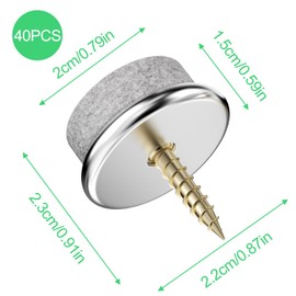 Maxentico Felt Glides (40 Pieces), Screws Felt for Chairs, Gliders for Garden Chairs, Chair, Furniture Gliders, Outdoor, Chair Glides Made of Plastic, Screwable for Carpet, Parquet, Nails, Round