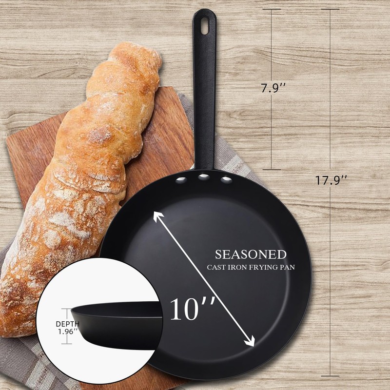 Letschef Coating-Free Carbon Steel Pan Durable 10 Inch Frying Pan,