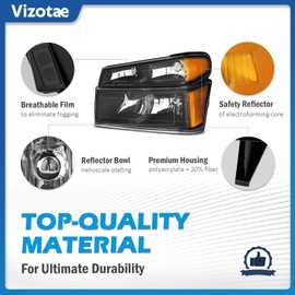 Vizotae Headlights Assembly W/Bulbs for 2004-2012 Chevy Colorado/GMC Canyon, for 2006-2008 Isuzu I-Series Headlamp Replacement Driver & Passenger Side