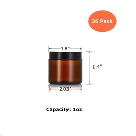 Zentriqlla 36 Pack 1oz Amber Glass Jars with Black Lids, Small Round Cosmetic Jars with with Inner Liners, Glass Containers for Homemade Creams, Candle, Skincare, Lotion, Travel