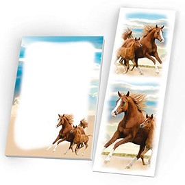 JuNa-Experten Party Bag Set - 12 Bookmarks + 12 Mini Notepads with Two Horses Children's Birthday Girl Party Supplies and Giveaways