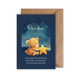 WBdesignz 10 x Thank You Cards Star Child with Envelope - Teddy Bear with Star Thank You Sympathy Card Child Thank You Card Mourning Child Condolence Cards Cute Mourning Text (DIN A6)