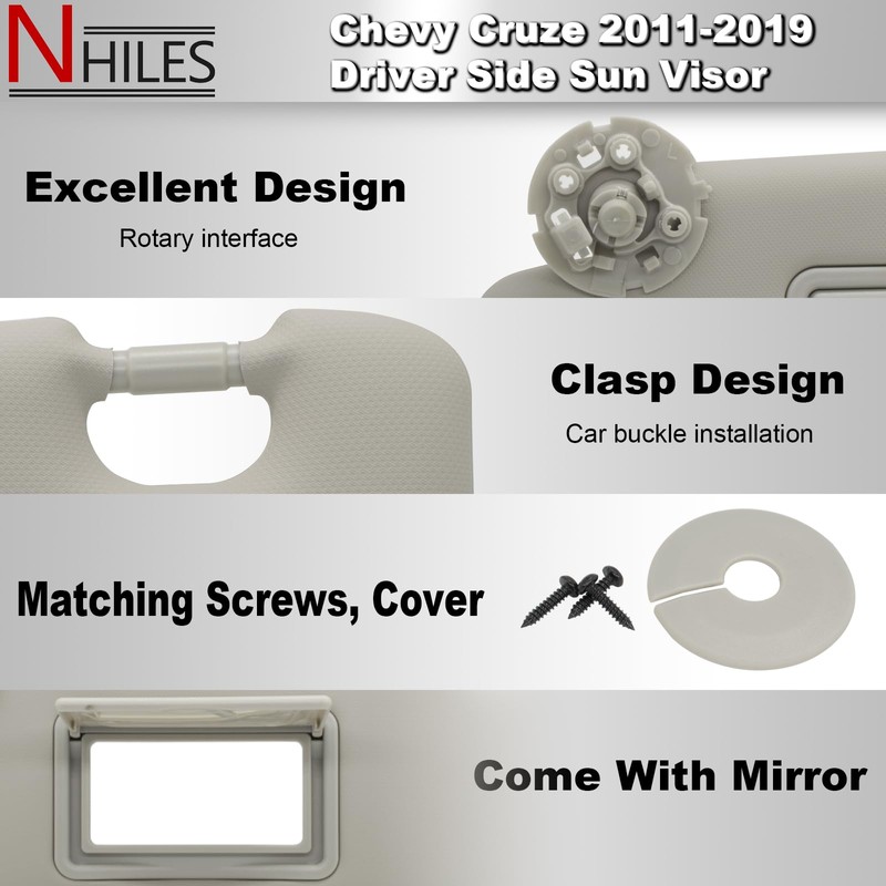 NHILES Left Driver Sun Visor Compatible with Chevy Cruze 2011-2019