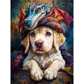 Diamond Art Kits for Adults Beginner, Dog and Dragon 5D Diamond Painting Kits for Adults, DIY Round Full Drill Animals Gem Art Painting and Crafts for Gift Home Wall Decor 12x16 Inch