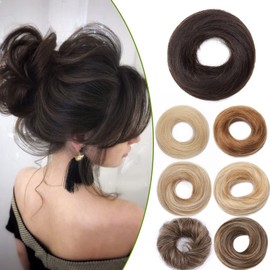 S-noilite Human Hair Messy Hair Bun Extension Updo Donut Scrunchie Hair Bun Hair Piece 100% Real Hair Elegant Chignon Bun Hairpiece Straight Hair Bun Extensions for Women(Straight,Jet Black)