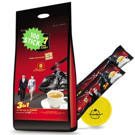 VIETNAMESE COFFEE 3-IN-1 Instant Coffee - Roasted Ground Coffee Blend with Non-dairy Creamer and Sugar - Strong and Pure Vietnamese Instant Coffee (100 Sticks/Bag) w/t NROMBOX Barbell Coasters.