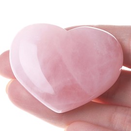 GUJOXILA 45 mm Rose Quartz Heart Crystal Stone Large Crystals Gemstones Pink Heart Shaped Love Healing Crystals Worry Stones for Anxiety Relief Palm Stone Meditation Gifts