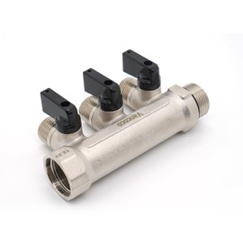 Vancoco Sanitary Brass Splitter Triple with Shut-Off Valve 3/4 Inch x 1/2 Inch for Heating and Water Euro Cone