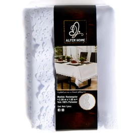 ALFER HOME - Mantel Rectangular Liso con Borde Troquelado, Poliéster de Alta Calidad, Medidas 2.50x1.50 m, Blanco
