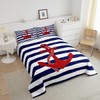 Nautical Anchor Comforter Set Queen,Geometric Stripes Duvet Insert Ocean Adventure